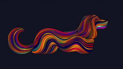   A lively wave of lines in the form of a dog's head against a dark canvas