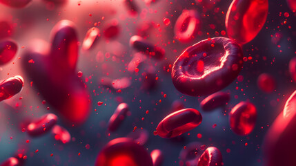 This image provides a clear focus on a group of red blood cells with a background bokeh effect, adding depth