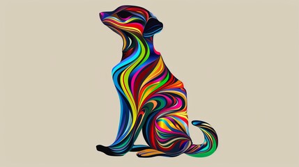   A dog sitting with a multicolored pattern on its back legs