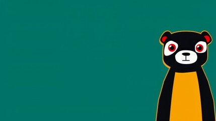   A black-and-yellow bear with red eyes stands in front of a green background, featuring a black bear on its chest