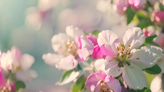 Blooming apple tree blossoms. 4k video animation