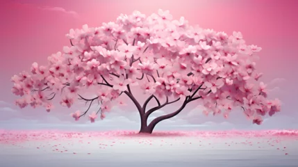 Behangcirkel Pink tree in a field in the middle nature landscape environment beauty on pink background  © Abdullah