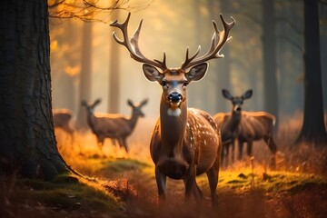 Naklejka na ściany i meble Default Beautiful Full HD Image of Deers in the Forest