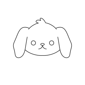 A dog's head is drawn in black. The dog has a cute expression and is looking up