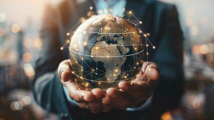 Fototapeta premium businesswoman holding earth globe .generative ai