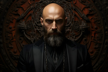 closeup of bald man with beard - obrazy, fototapety, plakaty