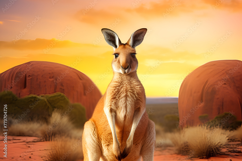 Wall mural kangaroo in the sunset - Wall murals