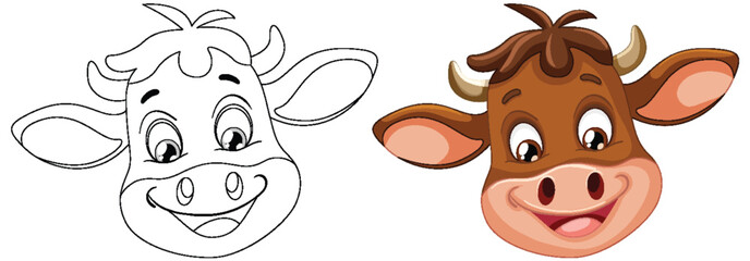 From line art to colored vector cow illustration