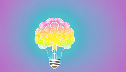 illustration Innovation Brain light Bulb, critical thinking concept, pastel art, colorful anime 2d, - obrazy, fototapety, plakaty