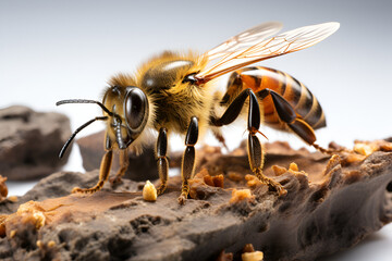 close up of bee on the ground