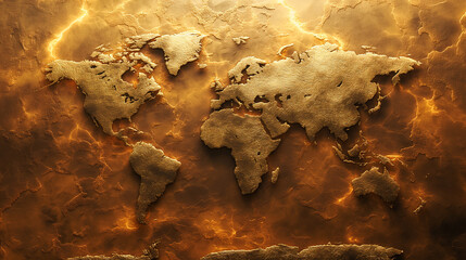 Fototapeta premium World map with grunge textures and backgrounds. 3D illustration. Global warming concept.