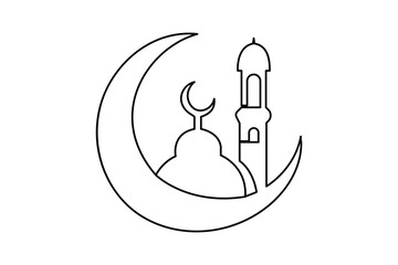 Continuous one line Ramadan symbol. mosque, Eid Mubarak, Eid Fitr vector line concept outline vector art illustration 
