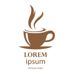 logo design of hot coffee in a glass with smoke