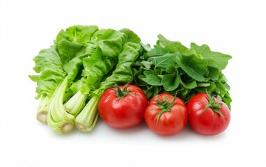 Array of fresh vegetables and fruits,isolated white background,World Health Day concept.