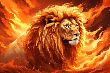 Lion's Majesty: A Vibrant Illustration Depicting the Regal Beauty and Strength of the King of the Jungle in Exquisite Detail generated by AI - obrazy, fototapety, plakaty