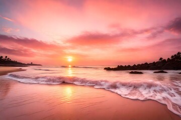 Fototapeta na wymiar Mesmerizing Coastal Sunset: A Stunning Landscape of the Sun Descending Near the Sea, Capturing Nature's Beauty in Serene Harmony generated by AI