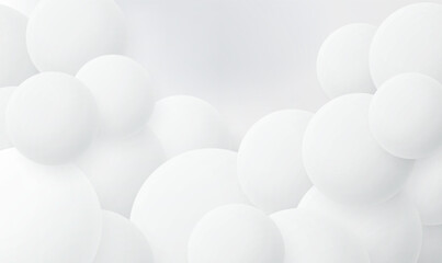 Abstract realistic 3d white sphere balls background. Snowy white balls. Digital technology wallpaper. Abstract background with dynamic 3d spheres. Trendy cover or banner design template. Vector EPS10.
