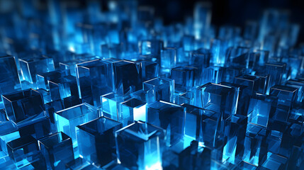 Obraz premium Digital blue glass sculpture abstract geometric figure poster web page PPT background