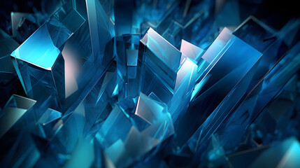 Digital blue glass sculpture abstract geometric figure poster web page PPT background