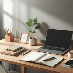 minimal office desk with laptop