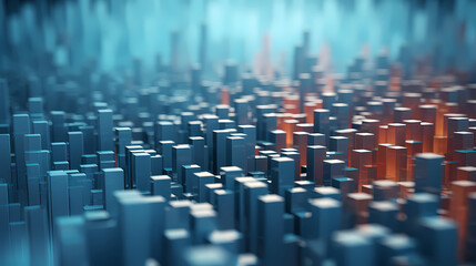 Obraz premium Abstract cityscape, bar graph, cube shapes background
