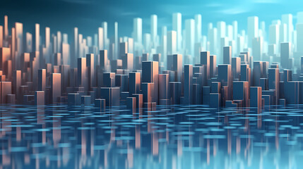 Fototapeta na wymiar Abstract cityscape, bar graph, cube shapes background