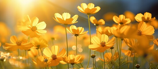Bright yellow flowers basking in the warm sunshine, radiating a vivid color and natural beauty