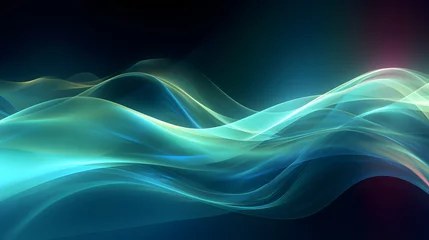 Fototapeten Digital blue green glowing wave abstract graphic poster web page PPT background © JINYIN