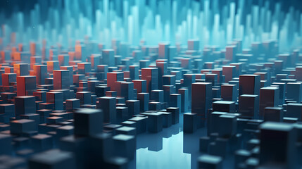 Obraz premium Abstract cityscape, bar graph, cube shapes background
