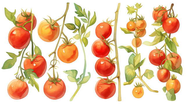 Cherry tomatoes draw by watercolor