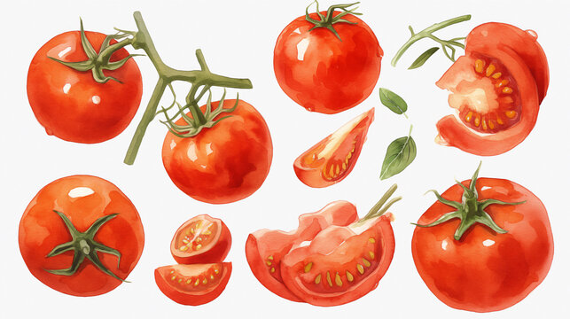 Cherry tomatoes draw by watercolor