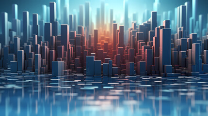 Abstract cityscape, bar graph, cube shapes background