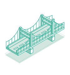 Isometric outline bridge. Road icon. Urban infrastructure. Suspension bridge. - obrazy, fototapety, plakaty