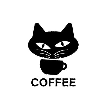 猫のキャラクターが目を引く、コーヒーショップのイラストレーションです。看板やロゴにオススメ。
