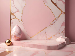 Pink and Gold Luxury Marble Product Stand, Limestone Background