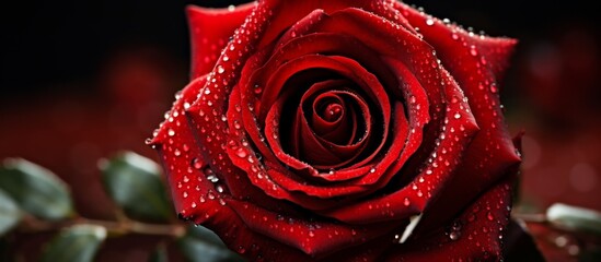 Vibrant red rose petals with tiny water droplets glistening in the light