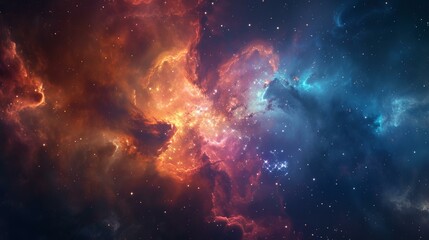 Obraz premium A hyper-realistic depiction of a vibrant space galaxy cloud nebula, illuminating the starry night cosmos with its colors, AI Generative