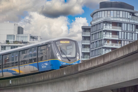 Vancouver, British Columbia, Canada. Mar 27, 2024. The Canada Line SkyTrain Metro system a medium-capacity rapid transit system serving the Metro Vancouver region in British Columbia.