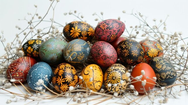 Assortment of beautifully decorated Easter eggs, isolated on white, embodying the spirit of spring, AI Generative