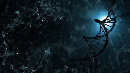 Abstract DNA structure on artistic dark illustration background. - obrazy, fototapety, plakaty