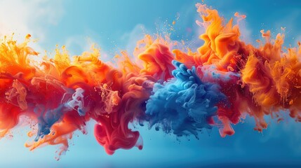 Fototapeta premium Generative AI A Vibrant Explosion of Abstract Shapes and Colors with Blue Background.
