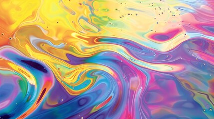 Vibrant multicolored iridescent oil film on liquid surface. - obrazy, fototapety, plakaty