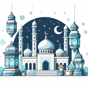 recommend clip art: Illustration flat art ramadan and eid modern design postcard at sun set