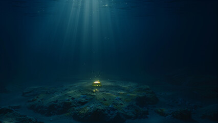 Fototapeta na wymiar A Detailed Wide Shot of a Glowing Underwater Object