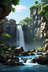scene highlighting the beauty of a waterfall cascading
