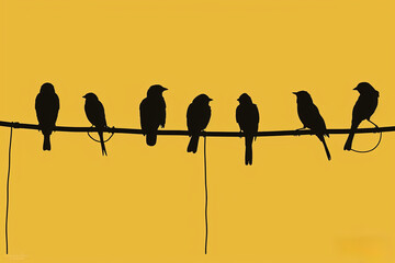 a group of birds sitting on a wire - Powered by Adobe