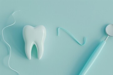 a tooth model next to a dental floss