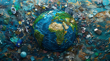 Obraz na płótnie Canvas Earth is composed of recycled materials, emphasizing the importance of sustainability and environmental consciousness