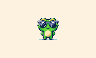 Obraz premium green frog funny wearing sun glass vector mascot design