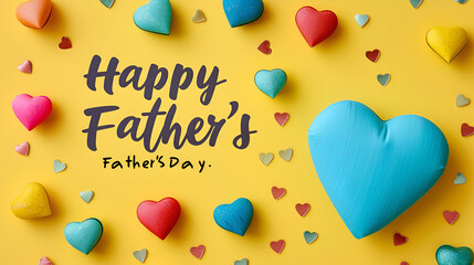 Happy Father's Day, rainbow heart with writing, yellow background, Generative AI - obrazy, fototapety, plakaty